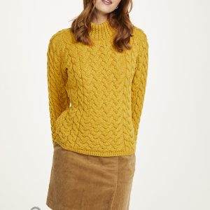 Knightstown Ladies Aran Crew Sweater - yellow