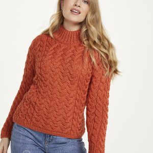 Knightstown Ladies Aran Crew Sweater - Orange
